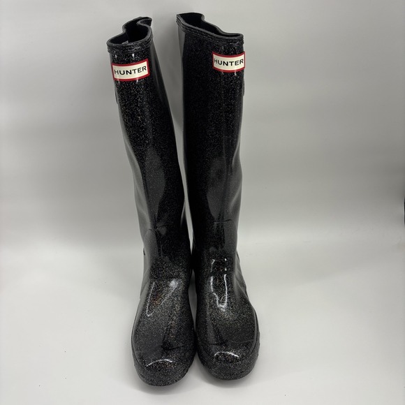HUNTER Wellies Rainboots Original Tall Glitter Starcloud Women's Size 9 Black - Picture 3 of 15